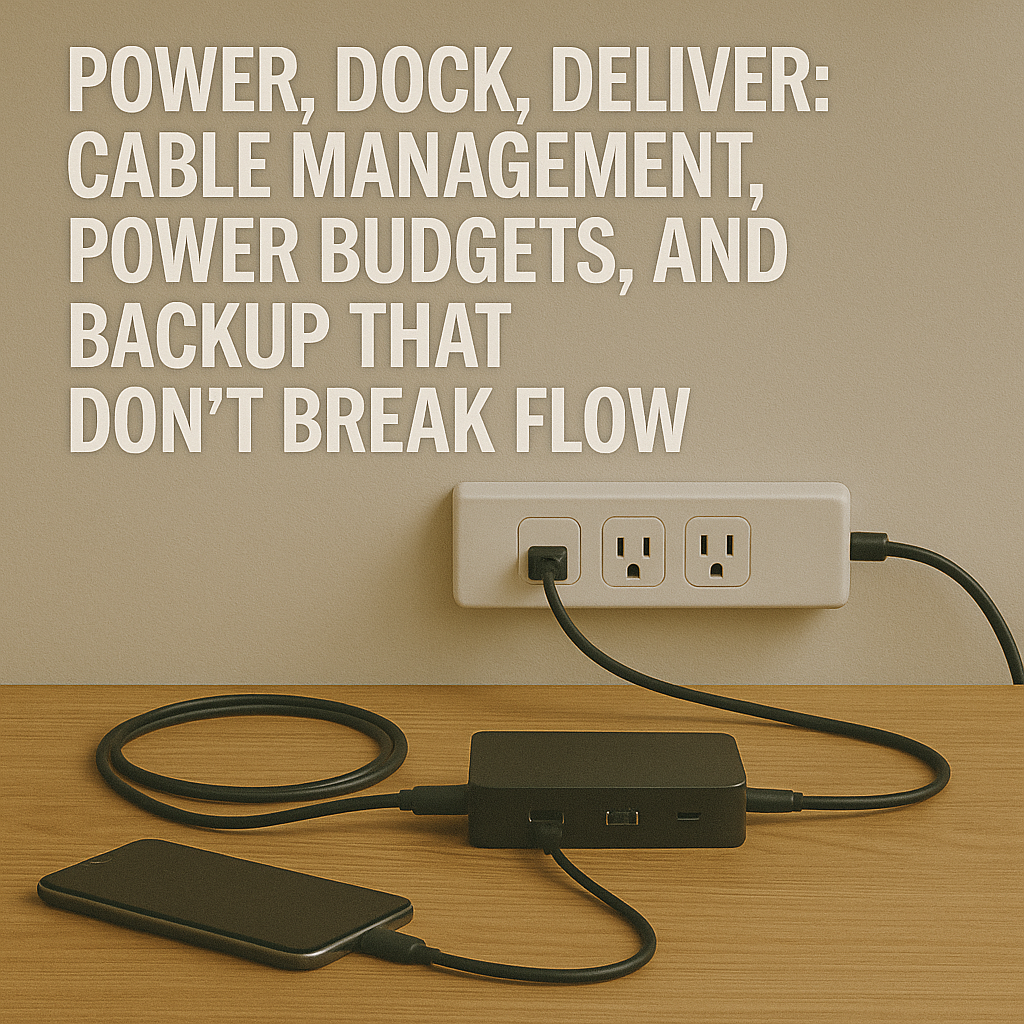 Power, Dock, Deliver: Cable Management, Power Budgets, and Backup That Don’t Break Flow