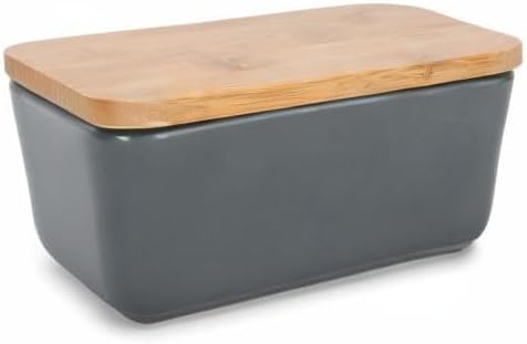 Nat & Jules Ceramic Stoneware 1/2 Pound, 2 Sticks Butter Dish with Airtight Bamboo Lid, Kitchen Accessory, Container Holder, Refrigerator Storage and Countertop Organization, Matte Grey