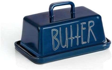 Sweejar Ceramic Butter Dish with Handle Lid, 7.3 Inch Porcelain Large Butter Keeper with Cover, Perfect for East/West Butter (Navy)