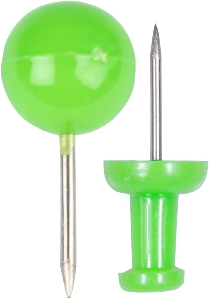 JAM PAPER Colorful Push Pins - Flat & Round Head Thumb Tack Combo Set - Lime Green Pushpins - 200/Pack