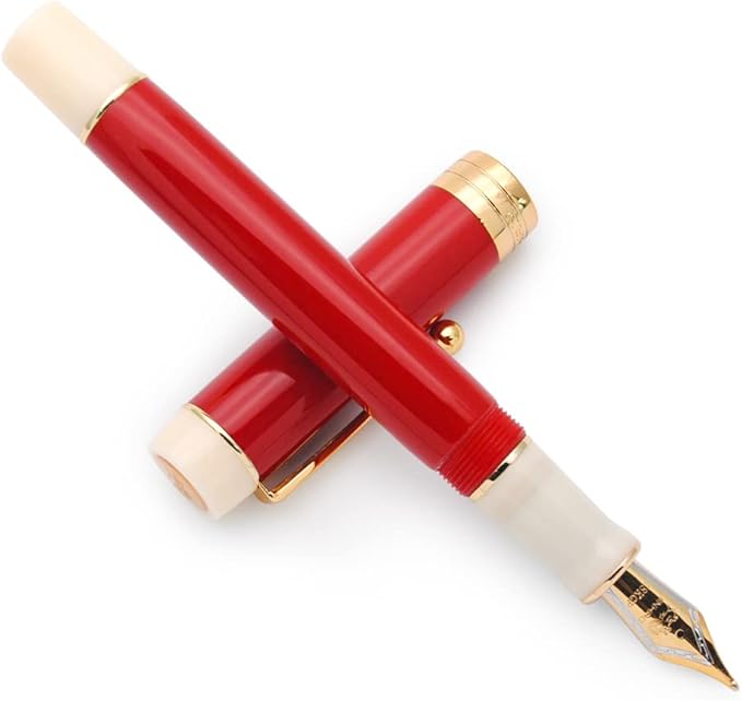 JINHAO 100 Fountain Pen with Ink Converter (Medium Nib 0.7mm, Red & White)