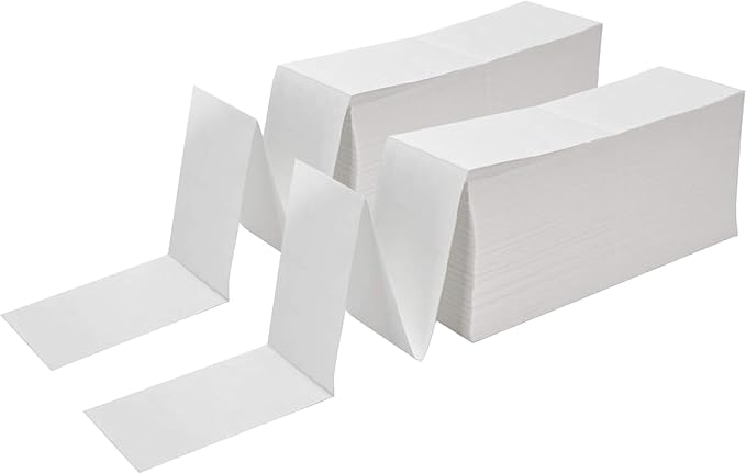 Fanfold 4 x 6 inch Thermal Labels Stack Direct White Strong Adhesive Perforated Postage Shipping Printer Compatible with Zebra SNBC Epson Rollo (6000, Fanfold)