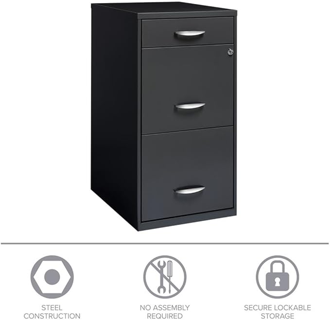 Scranton & Co 3-Drawer Contemporary Metal Filing Cabinet in Charcoal