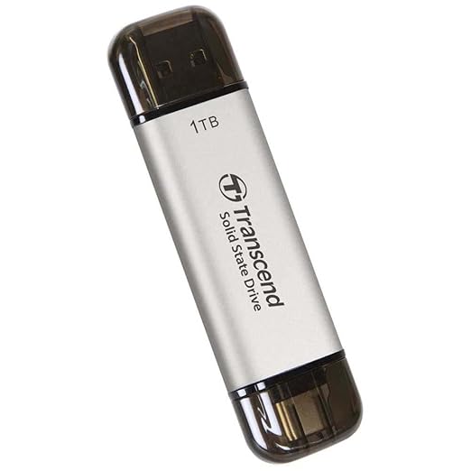 Transcend 1TB External SSD, Up to 1,050MB/s, USB 3.2 Gen 2 Portable SSD, 2-in-1 Type C &Type A, USB Hard Drive for Steam Deck, ROG Ally, MSI Claw, Windows&Mac, iPhone&iPad, Android, PS5&Xbox, Smart TV