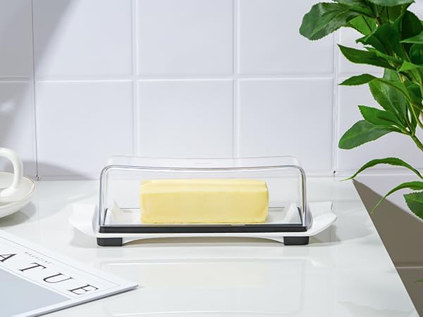 Butter Dish, IKOCO Airtight Butter Dish with Lid for Countertop and Refrigerator, Dishwasher Safe Butter Holder Container for Eastern and Western Butter, White