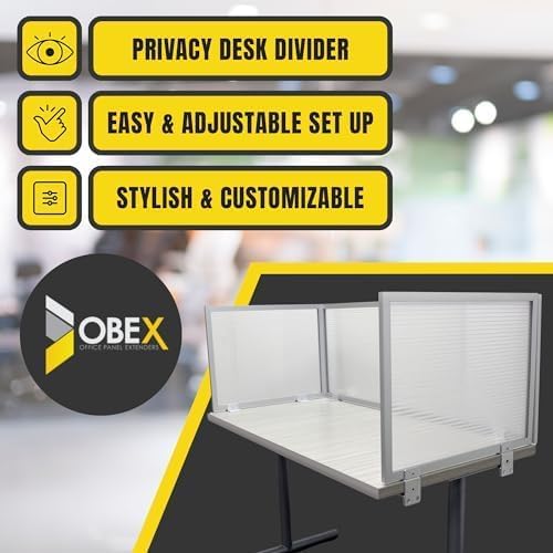 OBEX Polycarbonate Office Desk Mounted Privacy Screen Adjustable Table Top Panel Divider, Universal Aluminum Bracket-USA Made, 24" x 36", Translucent