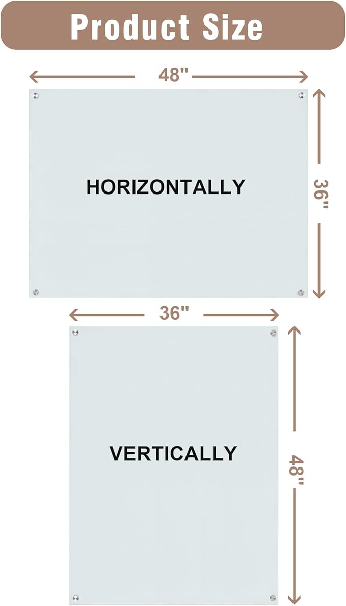 Magnetic Glass Whiteboard,48"x36" Wall Mounted Frameless Dry Erase Board for Office, Home & School White