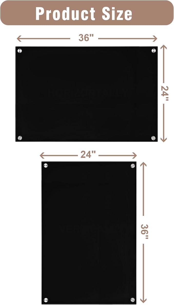 Magnetic Glass Whiteboard,36"x24" Wall Mounted Frameless Dry Erase Board for Office, Home & School Black
