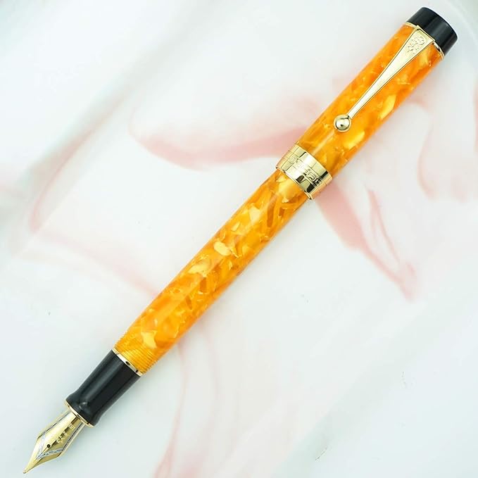 Jinhao 100 Fountain Pen Celluloid Classic Style, #6 Nib Smooth Writing Instrument with Refillable Converter and Pen Case Set