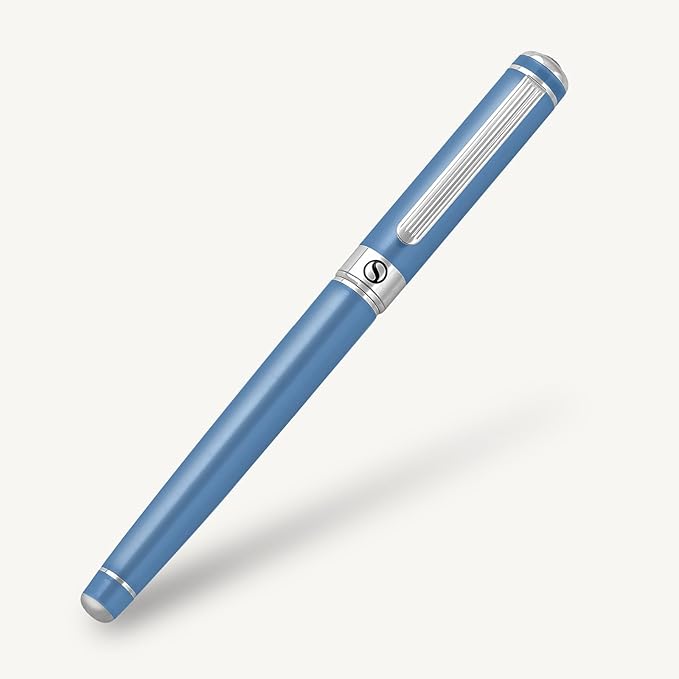 Scriveiner Sky Blue Rollerball Pen - Stunning Luxury PenWith Chrome Finish, Schmidt Ink Refill, Best Roller Ball Gift Set for Men & Women, Professional, Executive Office, Nice Pens