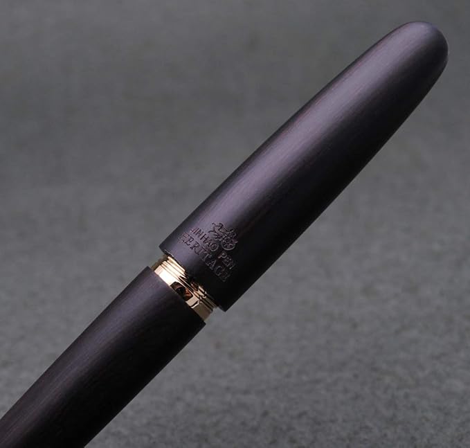 JINHAO 9056 Natural Wood Fountain Pen Handmade Ink Pen (Ebony Wood, Fine Nib 0.5mm)