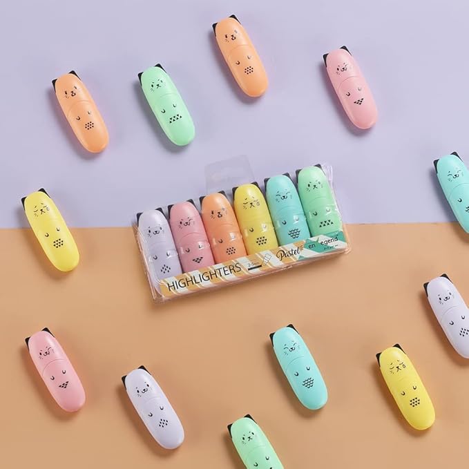 2 Packs Cute Animal Design Mini Highlighter Pen Assorted Colors Chisel Tip Gift Pastel Color Highlighter Marker…