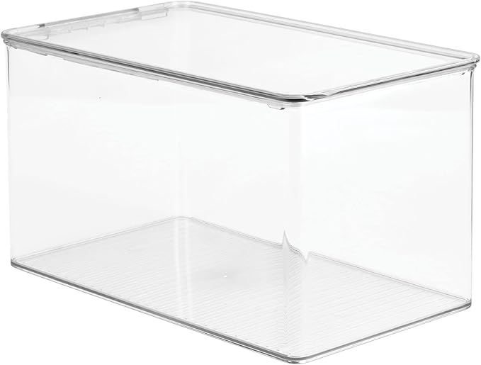 mDesign Plastic Stackable Toy Storage Bin Container Box, Hinge Lid for Organizing Living Room, Play Room, Bedroom, Nursery, Hold Blocks, Puzzles, Books, Lumiere Collection, Clear