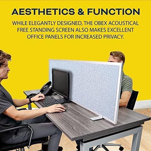 OBEX Acoustical Free Standing Privacy Screen, Cubicle Accessories Desk Privacy Panel, Desk Dividers for Office, Office Furniture Partitions Portable Sound Proof Dividers, 18" x 36", Overcast