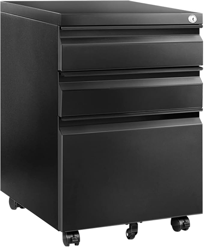 FLEXISPOT 3-Drawer Mobile File Cabinet for Home Office - Under Desk Storage, Locking Keys, Organizer for Legal/Letter/A4 Files, Black