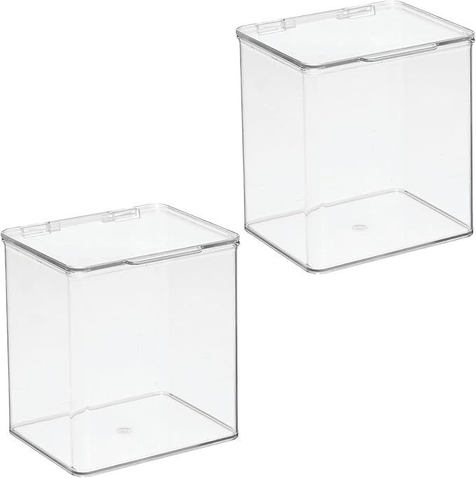 mDesign Kids Plastic Stackable Toy Storage Organizer Box Container with Hinged Lid for Storing Action Figures, Crayons, Building Blocks, Puzzles, Wood Construction Sets, Cars, 2 Pack - Clear