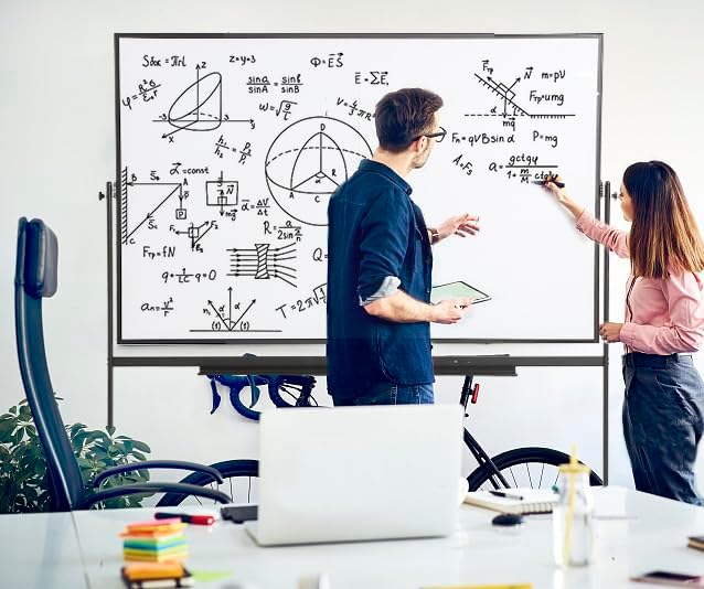 Large Magnetic Mobile Whiteboard 72"x48", Rolling Double Sided Stand Whiteboard on Wheels, Reversible Adjustable Height/Angle Dry Erase Board 6' x 4' Easel White Board for Office Classroom, Black