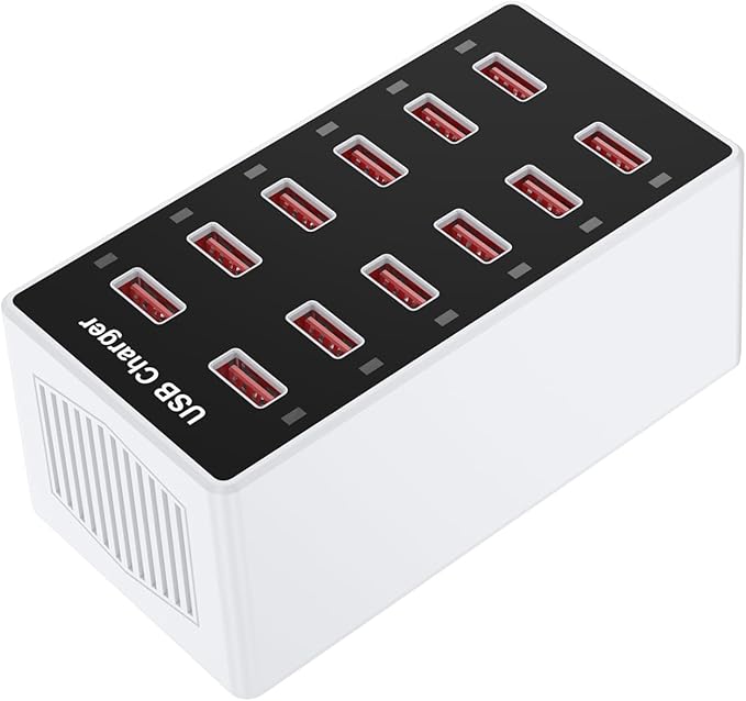 Cell Phone Wall Charger USB Charging Station for Multi 12 Ports Power Strip Charging Hub Smart Plug Charge Block Desk Device Dock for iPhone 15/14/13/iPad iPod Galaxy Watches Android Phones