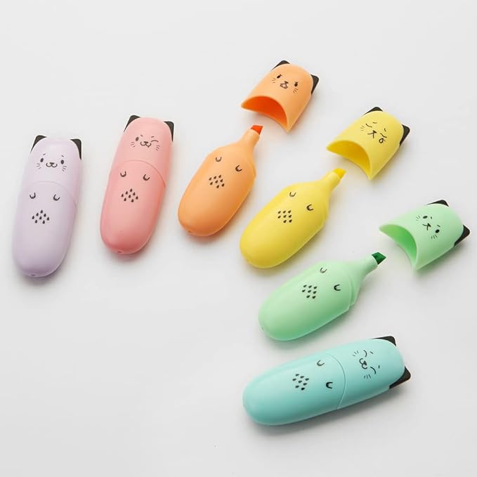 2 Packs Cute Animal Design Mini Highlighter Pen Assorted Colors Chisel Tip Gift Pastel Color Highlighter Marker…