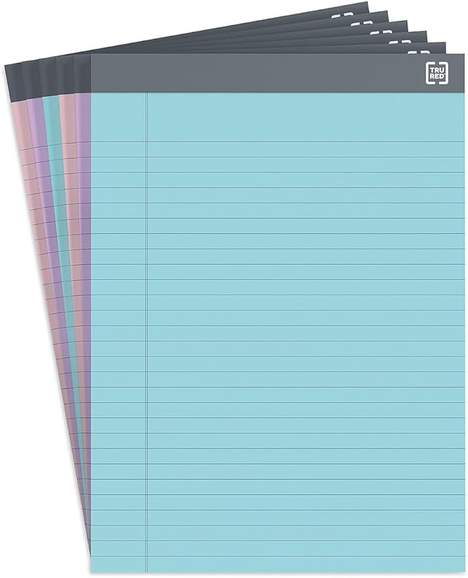 TRU RED Staples TR57363 Notepads, 8.5-Inch x 11.75-Inch, Wide Ruled, Pastels, 50 Sheets/Pad