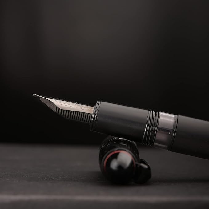 Hongdian N6 Black Metal Resin Piston Fountain Pen, Extra Fine Nib Classic Pen, Includes Metal Box Writing Pen