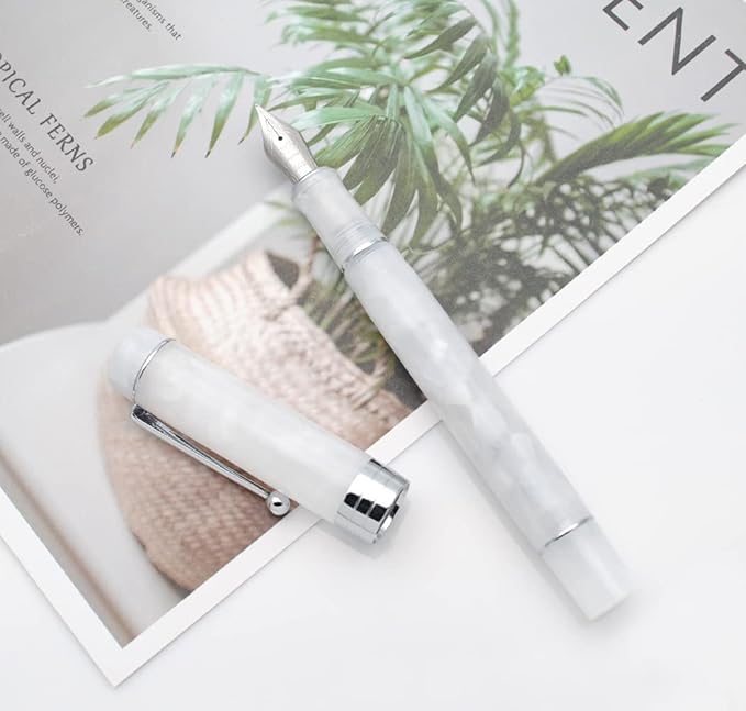 JINHAO 100 Fountain Pen with Ink Converter (Medium Nib 0.7mm, Snow White with Silver Clip)