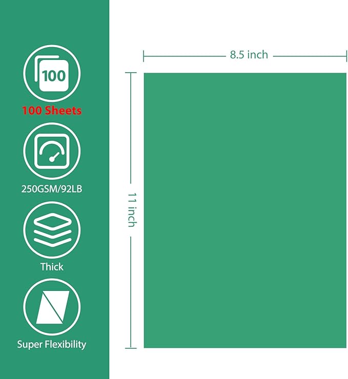 OcePor 100 Sheets Christmas Green Cardstock Paper, Colored Printer Paper 8.5 x 11, Card Stock Thick Construction for Craft,Scrapbook,Office Printing, Invitations, Certificates,92 lb/250gsm