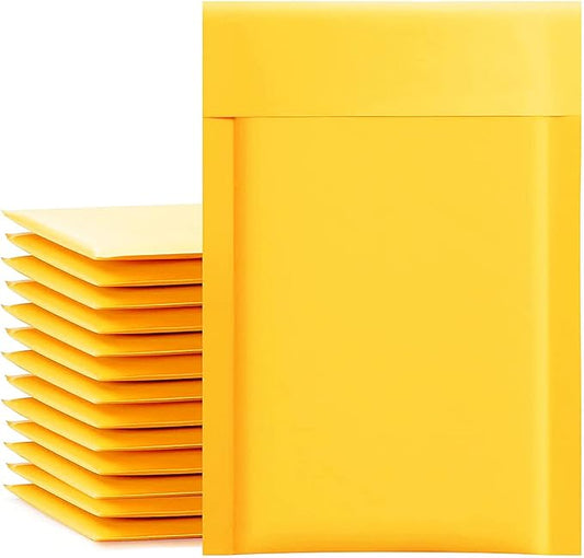 packbabol Kraft Bubble Mailers 4x8 Inch 50 Pcs,Small Self-Sealing Mail Shipping Bags,Yellow Padded Envelopes #000