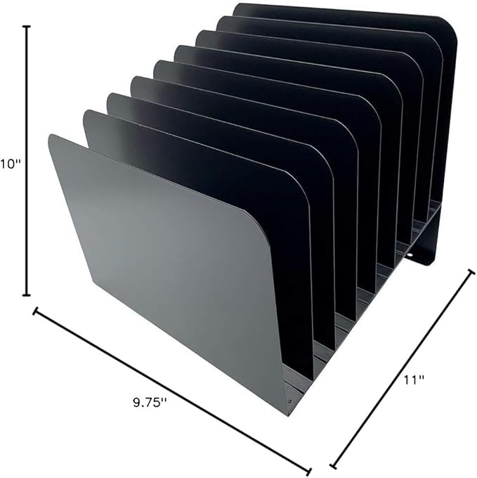 Huron Desktop File Binder Organizer Storage, Inclined Slant 8 Slot, Black Commercial Grade Steel