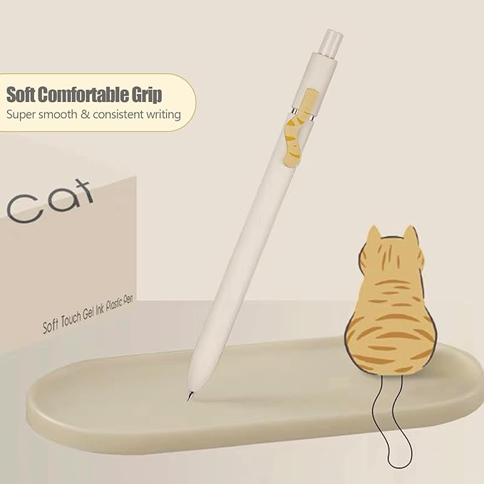 4Pcs Gel Pens, 0.5mm Black Ink Pen Retractable Fine Point Smooth Writing Pens, Aesthetic Office School Supplies, Desk Accessories Nursing Pen for Journaling Note Taking, Small Gifts for Women Men(Cat)