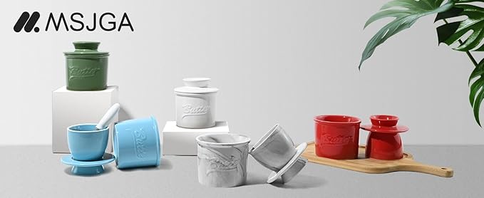 Butter Crock for Counter with Water, French Butter Keeper for Spreadable Butter Ceramic Butter Dish with Lid for Countertop, Butter Container Holder, Home Kitchen Decor (Blue, M)