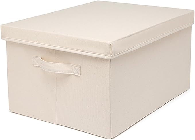 Foldable Storage Bins with Lids Cotton Canvas Rectangular Storage Box Ideal for Organization Lightweight and Durable (M)