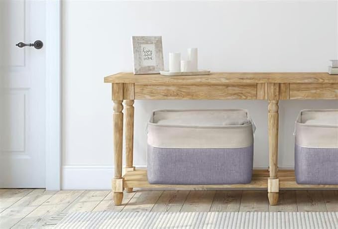 DECOMOMO Storage Baskets for Shelves - Fabric Storage Bins, Linen Closet Organizers and Storage (Purple & White, Large - 3 Pack)