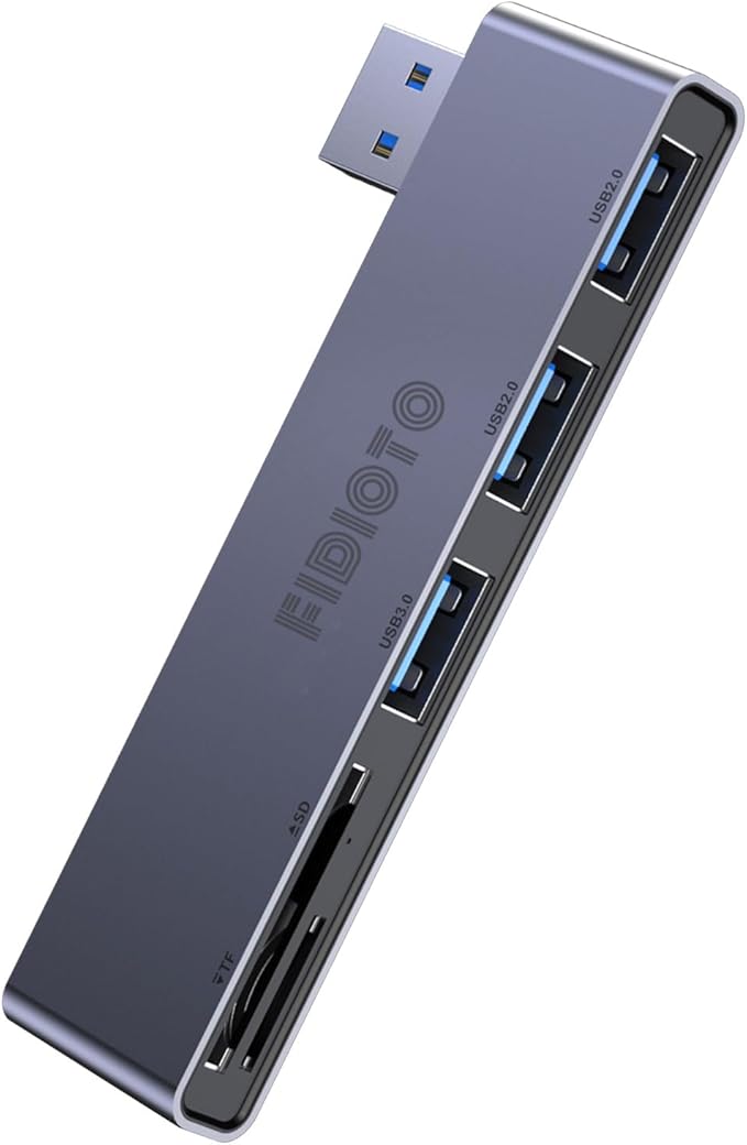 Fidioto USB A Hub, Networking Hubs Right Model 5-in-1 Adapter with 1 USB3.0 &2 USB2.0 & Micro SD/TF Card Reader, Compatible for Laptop MacBook, Chromebook, Dell, HP, Samsung, Keyboard, Mouse Etc.