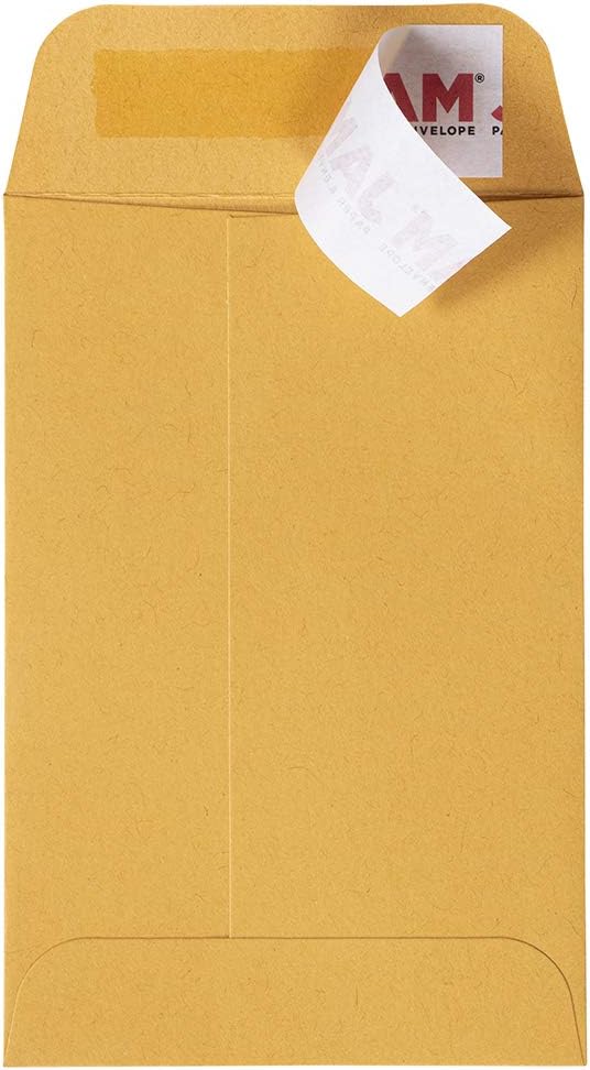 JAM PAPER #4 Coin Business Commercial Envelopes with Peel and Seal Closure - 3 x 4 1/2 - Brown Kraft Manila - Bulk 500/Carton
