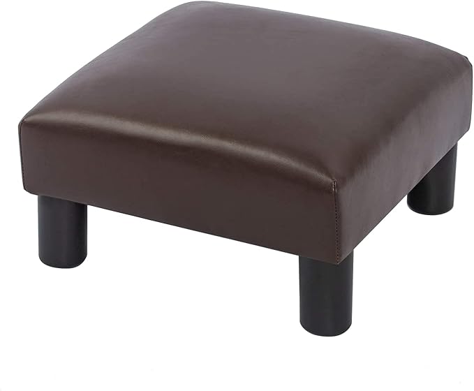 Joveco Small Foot Rest Stool Ottoman, 15" Leather Footrest Square Footstool with Non-Skid Plastic Legs, for Chair, Under Desk, Office, Living Room, Brown