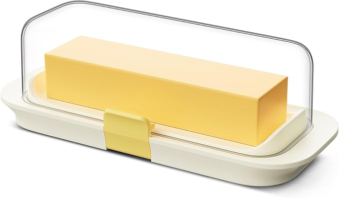 Butter Dish with Lid for Countertop and Refrigerator Door Shelf, Airtight Butter Keeper Container, Locking Butter Holder for East/West Coast Butter, BPA-free, Microwave/Dishwasher Safe