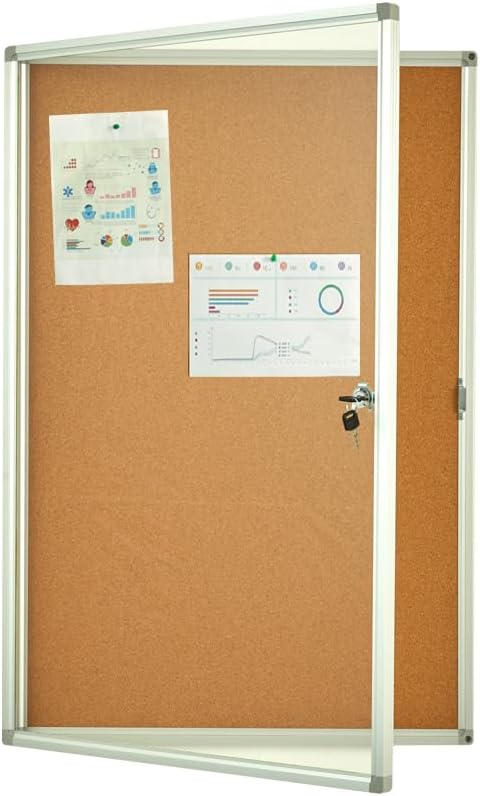 Cork Bulletin Board 24x36 inch Lockable Cork Noticeboard Enclosed Wall-Mounted Display Case for Office Classroom Home School Display Pictures (36x24, Natural Color)
