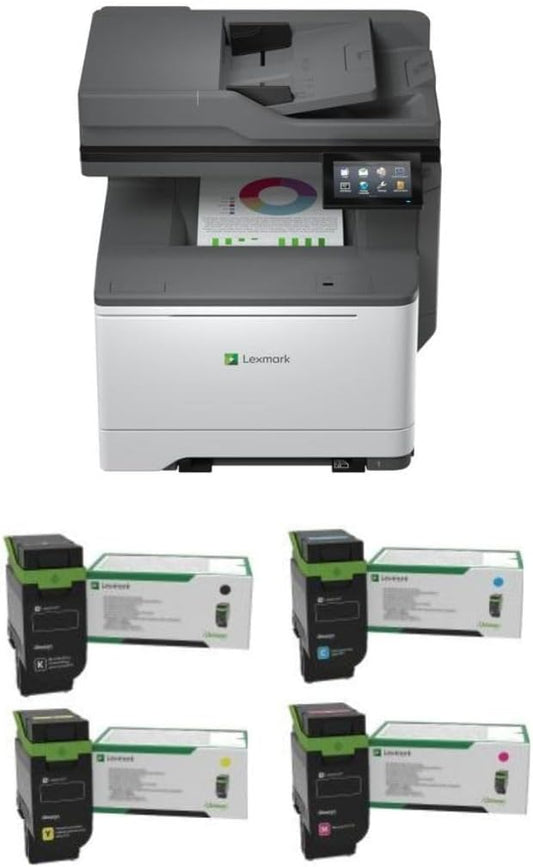 Lexmark CX532adwe Color Laser Wireless All-in-One (50M7040) Bundle with 75M10K0 Blk 3K Yield Toner, 75M10C0 Cyan 2K Yield Toner, 75M10M0 Magenta 2K Yield Toner, 75M10Y0 Yellow 2K Yield Toner
