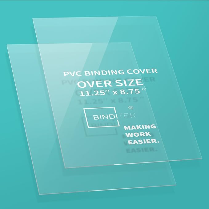 Binditek 50 Pack 8 Mil Clear PVC Binding Presentation Covers, Oversize, 8.75x11.25 Inches, Square Corner, Unpunched, Office School Supplies