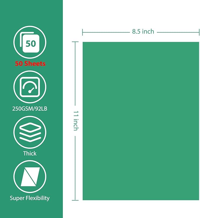 OcePor 50 Sheets Christmas Green Cardstock Paper, Colored Printer Paper 8.5 x 11, Card Stock Thick Construction for Craft,Scrapbook,Office Printing, Invitations, Certificates,92 lb/250gsm