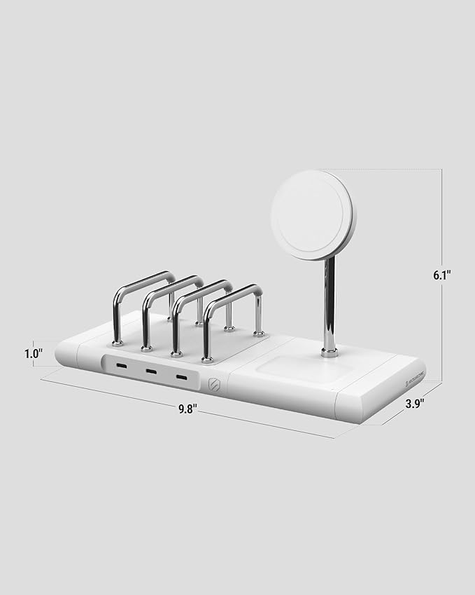 Scosche BaseLynx 2.0 Modular Charging Station with 15W MagSafe Wireless Charger Stand, 5W Charging Pad for AirPods Pro and 3 Port 60W USB-C Multi Device Fast Phone Charger Compatible with Apple iPhone