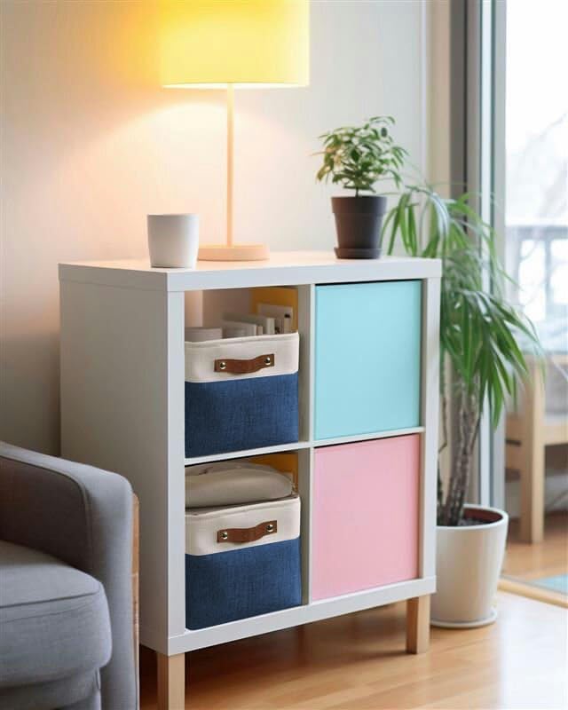 DECOMOMO Storage Baskets for Shelves - Fabric Storage Bins, Linen Closet Organizers and Storage (Navy Blue & White, Large - 4 Pack)