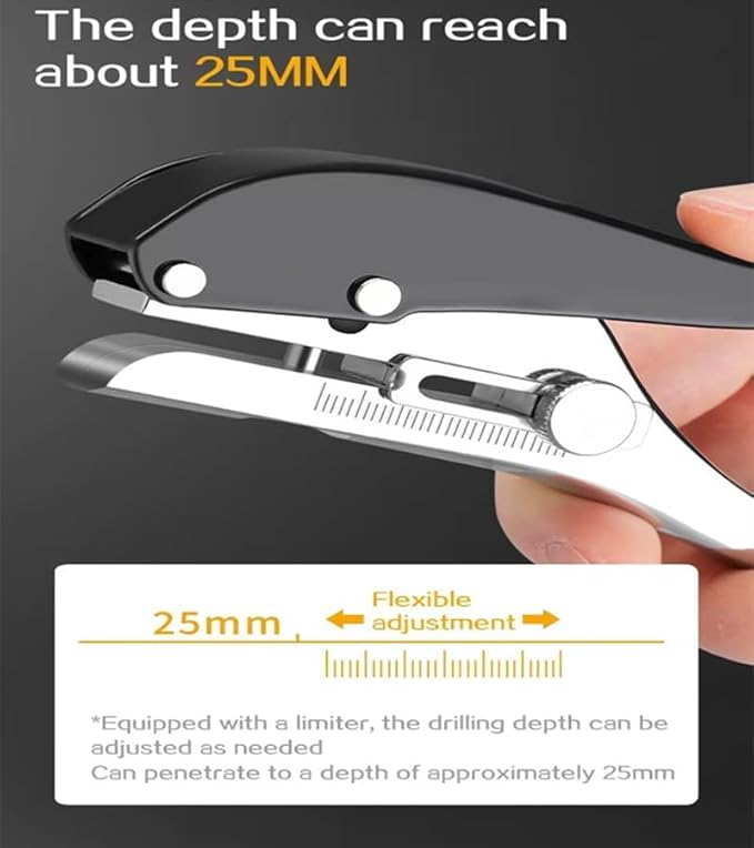 Single Hole Punch 1/4 inch-6mm Round Heavy Duty Hole Puncher Badge Hole Punch Paper Punch Portable Hand Held Long Hole Puncher for Craft Paper Plastic Cardboard Business Card Photos-Black