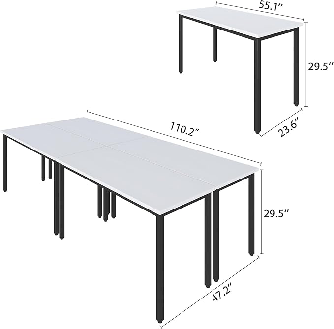Bonzy Home Conference Tables 9ft Office Computer Desk for Meeting Room Study Writing Printer Podcast Table Save Space Design for 10 People Rustic Modern White 4PCS 110.2"x47.2"x29.5"
