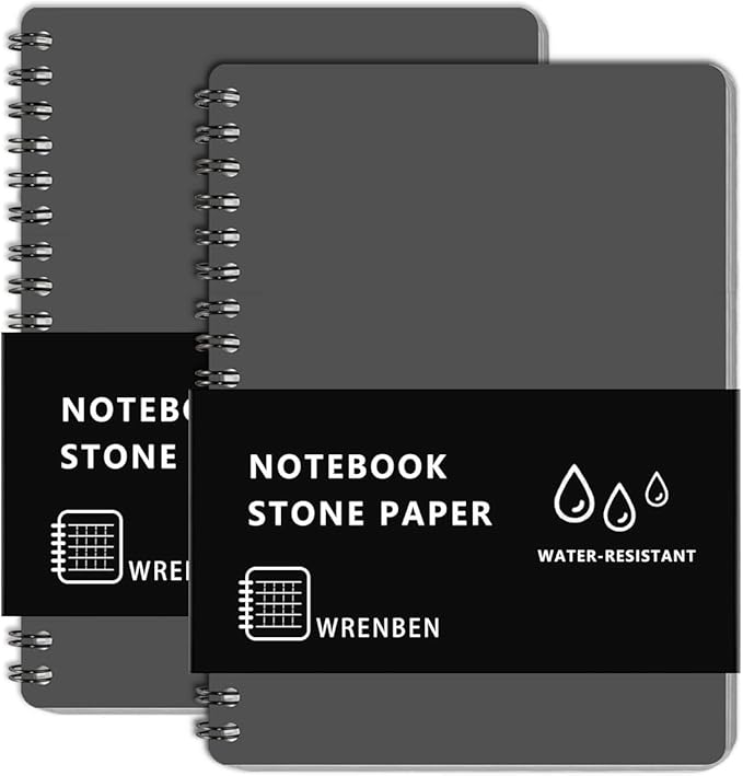 2PCS Waterproof Stone Paper Spiral Notebooks with PVC Cover and Grid Pattern 100 Pages, All-Weather Notepad A6 Medium Size for Outdoor Workers (4.8"x7", Grey)