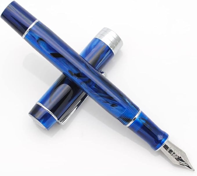 JINHAO 100 Fountain Pen with Ink Converter (Medium Nib 0.7mm, Galaxy Blue with Silver Clip)