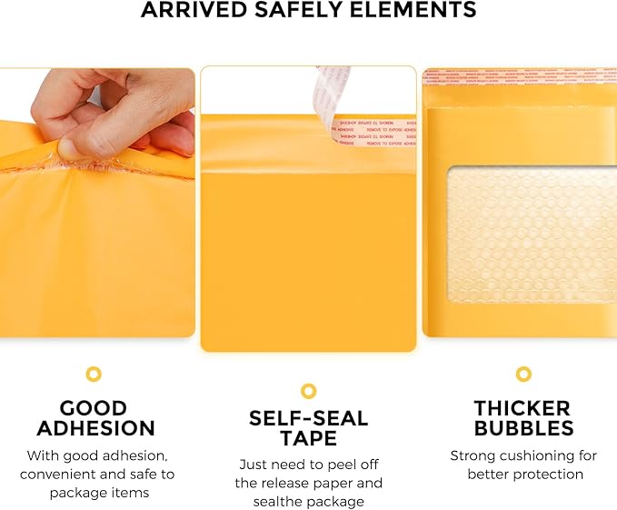 Fuxury Kraft Bubble Mailer 6x10 Inch 50 Pack,Strong Adhesion Padded Envelopes,Self Seal Bubble Envelopes, Waterproof Cushioned Bubble Mailers Packaging for Small Business,Bulk #0 Mailers Yellow