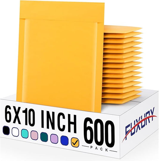 Fuxury Kraft Bubble Mailer 6x10 Inch 600 Pack,Strong Adhesion Padded Envelopes Bulk,Self Seal Bubble Envelopes, Waterproof Cushioned Padded Mailers Packaging for Small Business,#0 Mailers Yellow