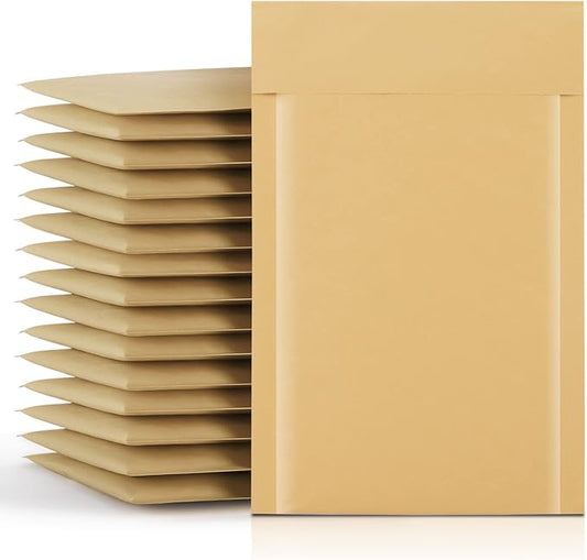 Fuxury Kraft Bubble Mailer 4x8 Inch 50 Pack,Strong Adhesion Padded Envelopes,Self Seal Bubble Envelopes, Waterproof Cushioned Mailers Packaging for Small Business,Bulk #000 Brown